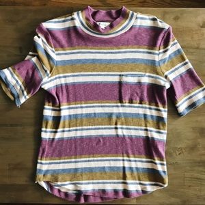 Striped Mockneck Madewell Top with Pocket